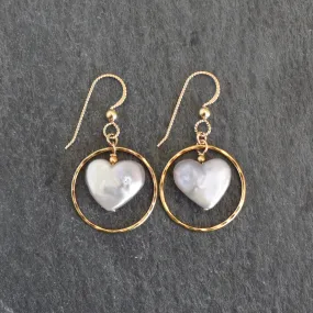 White Heart Shape Pearl Medium Hoop Earrings