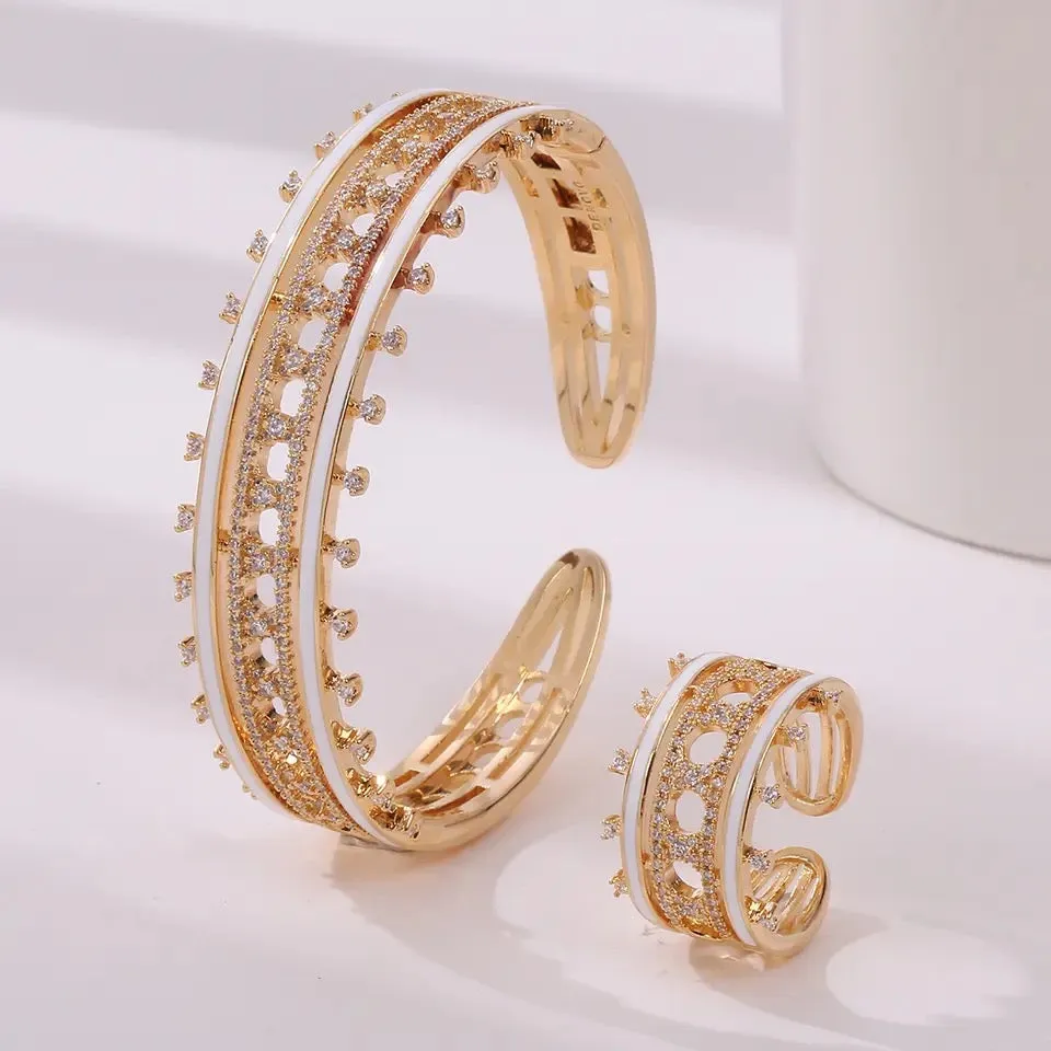 Women Fashion Cuff Bangle Ring Set