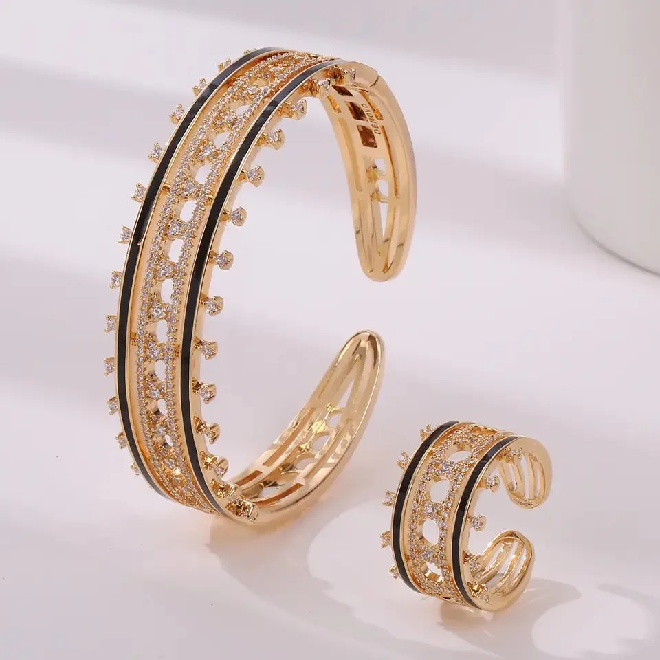 Women Fashion Cuff Bangle Ring Set