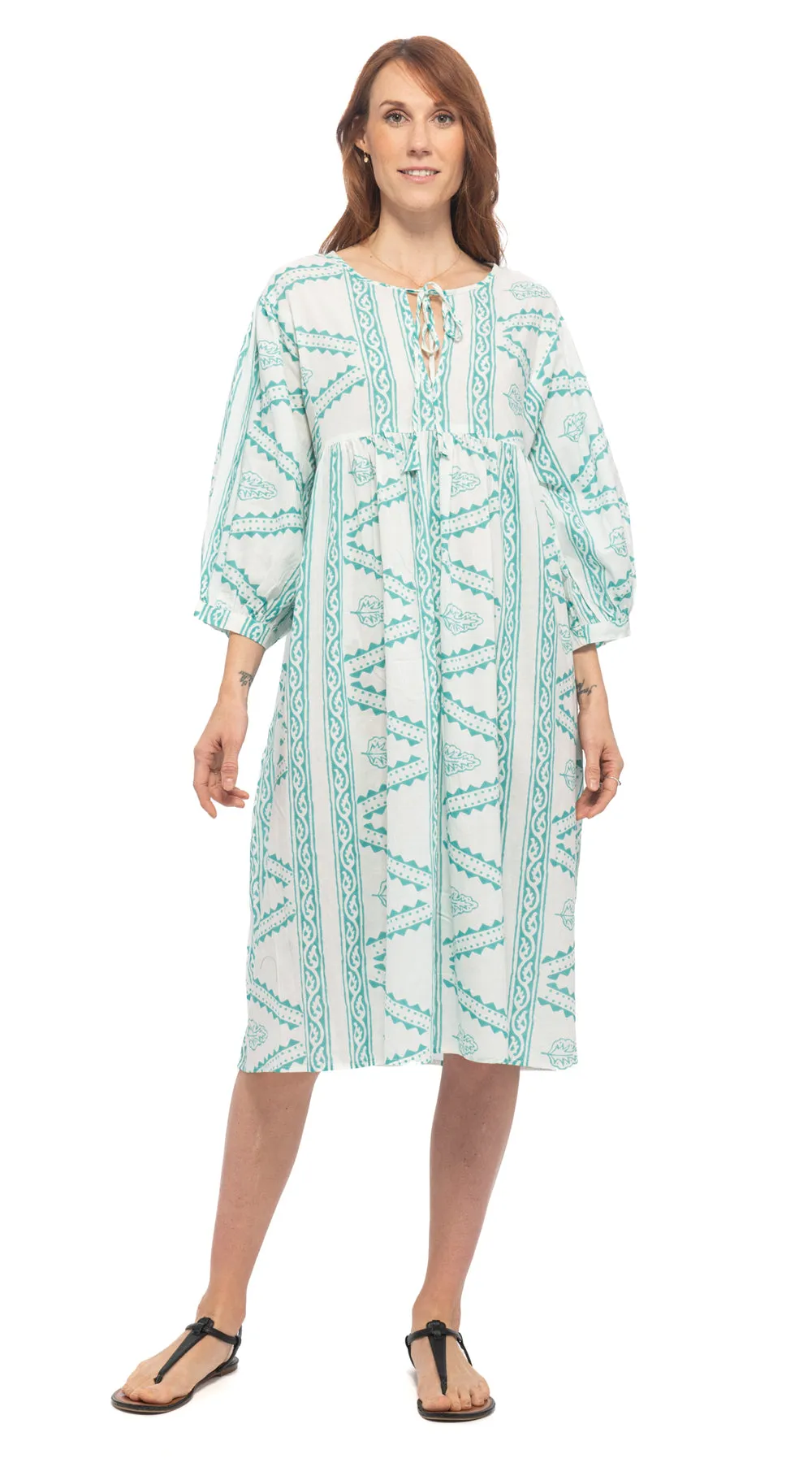 Woodstock Dress - white turquoise - cotton