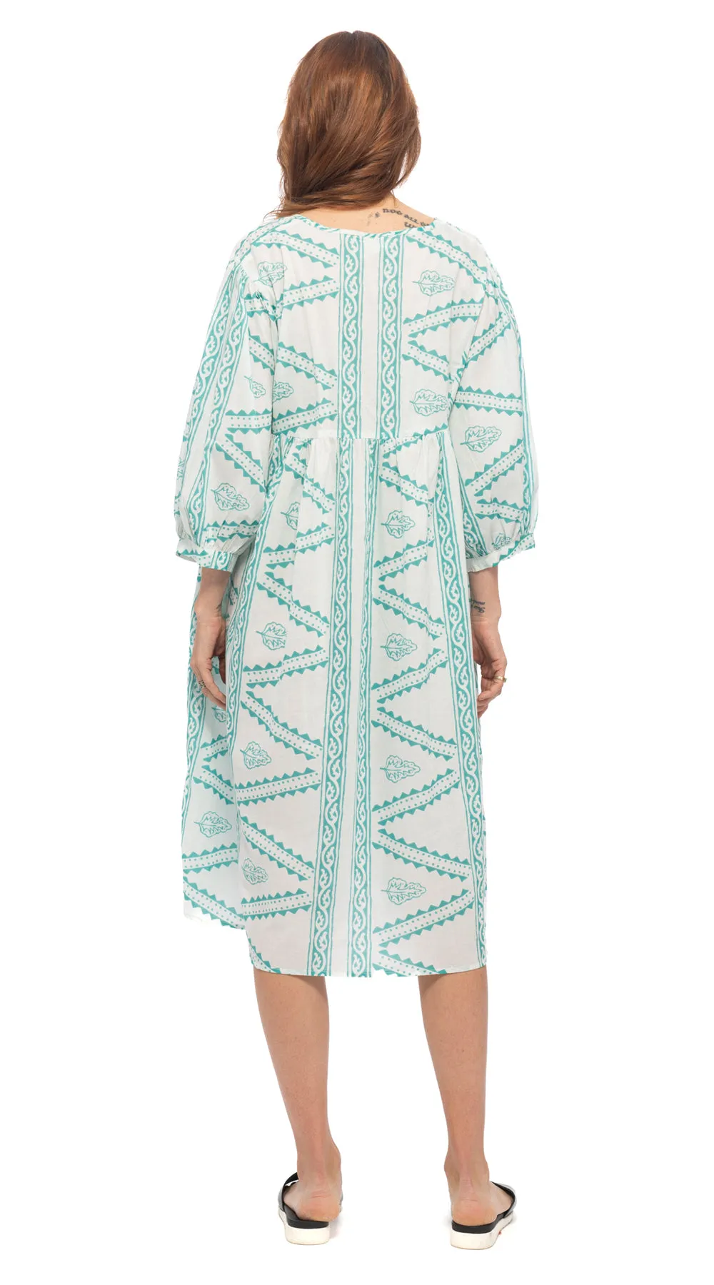 Woodstock Dress - white turquoise - cotton