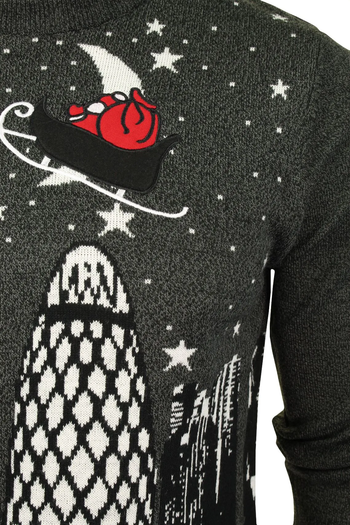 Xact Mens City Scape Christmas Jumper - London Or New York Santa Sleigh Scene