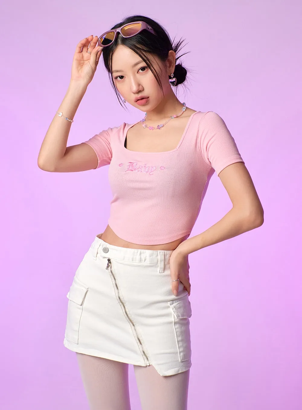 Y2K Square Neck Baby Crop Top IJ430